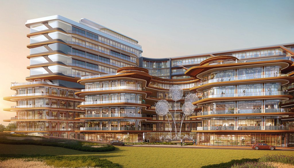 Modern commercial complex at Migsun Lucknow Central in Golf City