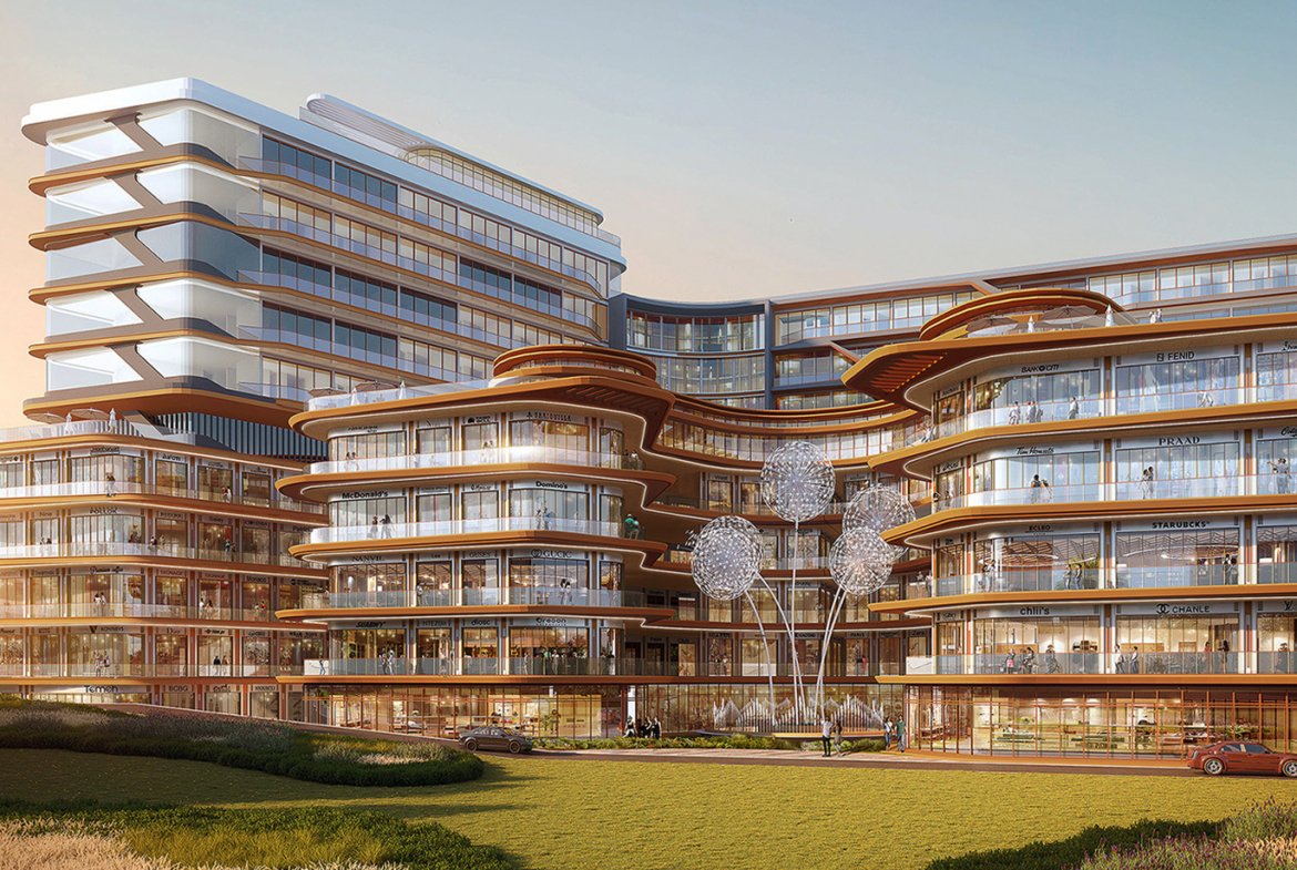 Modern commercial complex at Migsun Lucknow Central in Golf City